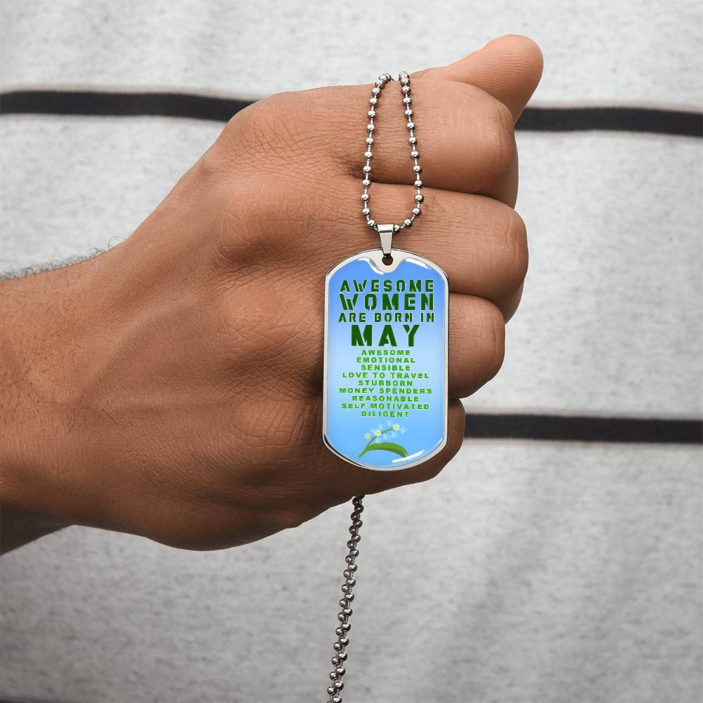 Awesome Women Are Born In May Luxury Necklace With Dog Tag Blue - Army Tag Necklace, Dog Tag Necklace