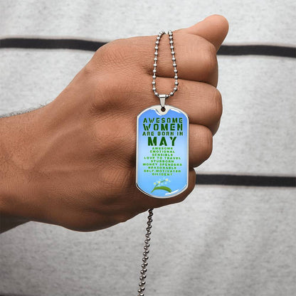 Awesome Women Are Born In May Luxury Necklace With Dog Tag Blue - Army Tag Necklace, Dog Tag Necklace