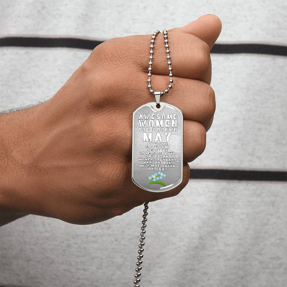 Awesome Women Are Born In May Luxury Necklace With Dog Tag Silver - Army Tag Necklace, Dog Tag Necklace