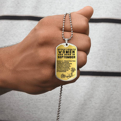 Affectionate Women Are Born In September Luxury Necklace With Dog Tag Gold - Army Tag Necklace, Dog Tag Necklace