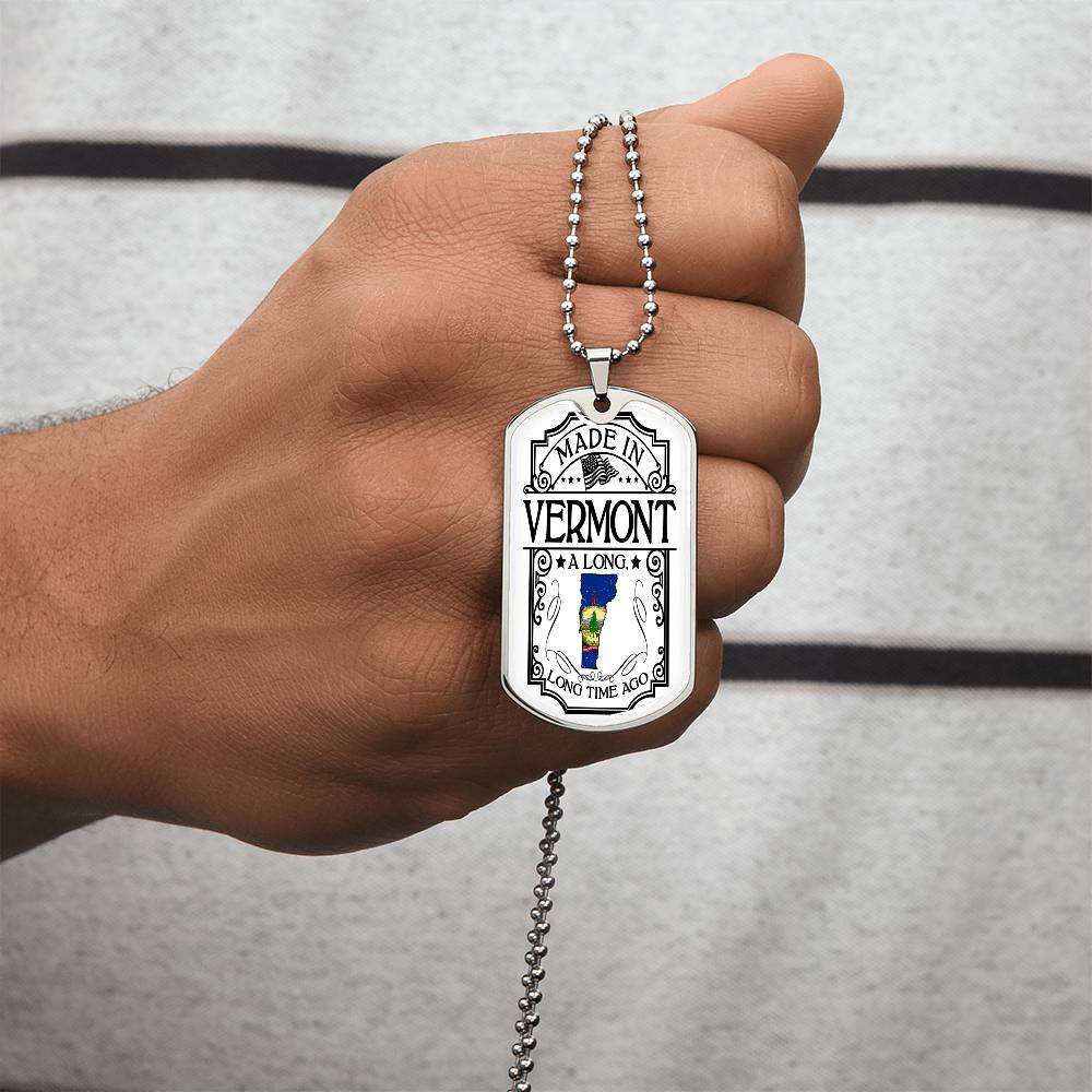 Vermont Necklace • State Necklace • Vermont State Necklace • Home State Necklace • Personalized State Necklace - Army Tag Necklace, Dog Tag Necklace