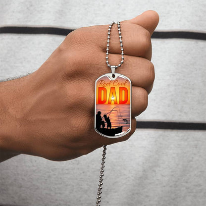 Fisherman Gift For Dad, Reel Cool Dad Dog Tag ,Unique Gift For Fathers Day, Birthday, Christmas ,Keepsake Gift - Army Tag Necklace, Dog Tag Necklace