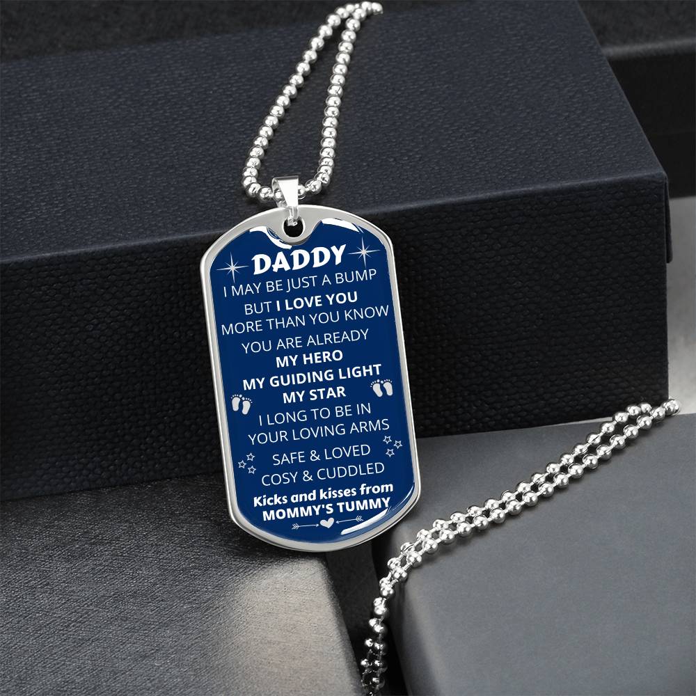 Bump Gift - Gift For New Dad - Birthday Gift - New Dad Gift From Mommy's Tummy - New Dad Gift From Wife - Daddy Gift - Army Tag Necklace, Dog Tag Necklace