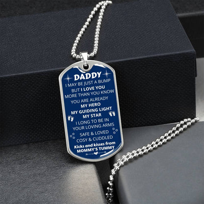Bump Gift - Gift For New Dad - Birthday Gift - New Dad Gift From Mommy's Tummy - New Dad Gift From Wife - Daddy Gift - Army Tag Necklace, Dog Tag Necklace