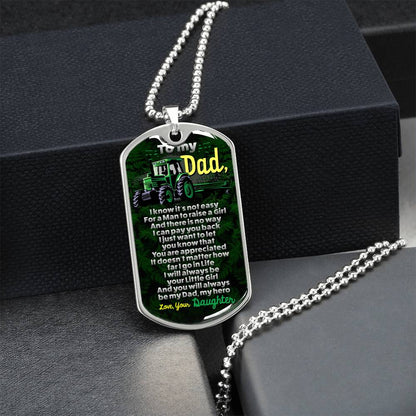 Farmer Dad - Premium Dog Tag From Daughter - Army Tag Necklace, Dog Tag Necklace