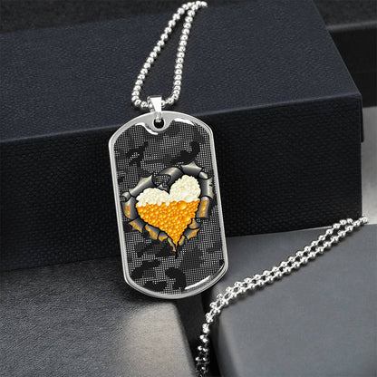 Beer Inside Beer Lover Dog-Tag Necklace - Army Tag Necklace, Dog Tag Necklace