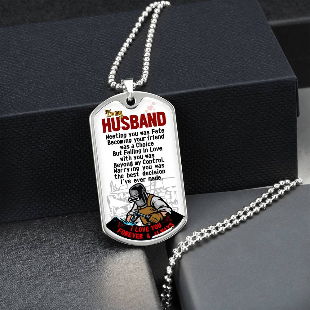 Welder Profession - Welder Husband - Welder Husband Gift From Wife - Welder's Wife - Welding Jobs - Welding Husband Birthday Gift - Army Tag Necklace, Dog Tag Necklace