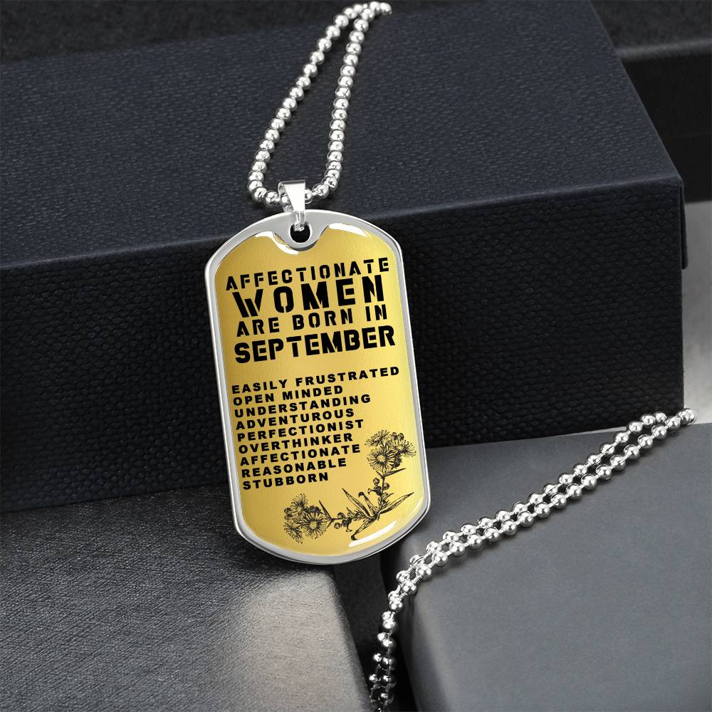 Affectionate Women Are Born In September Luxury Necklace With Dog Tag Gold - Army Tag Necklace, Dog Tag Necklace