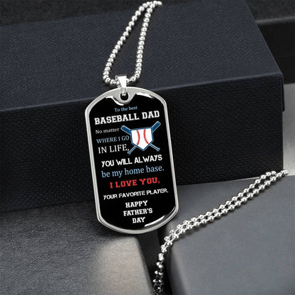To The Best Baseball Dad - Father's Day Gift - Luxury Necklace - Army Tag Necklace, Dog Tag Necklace
