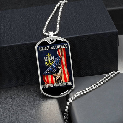 Against All Enemies Dog Tag - Army Tag Necklace, Dog Tag Necklace