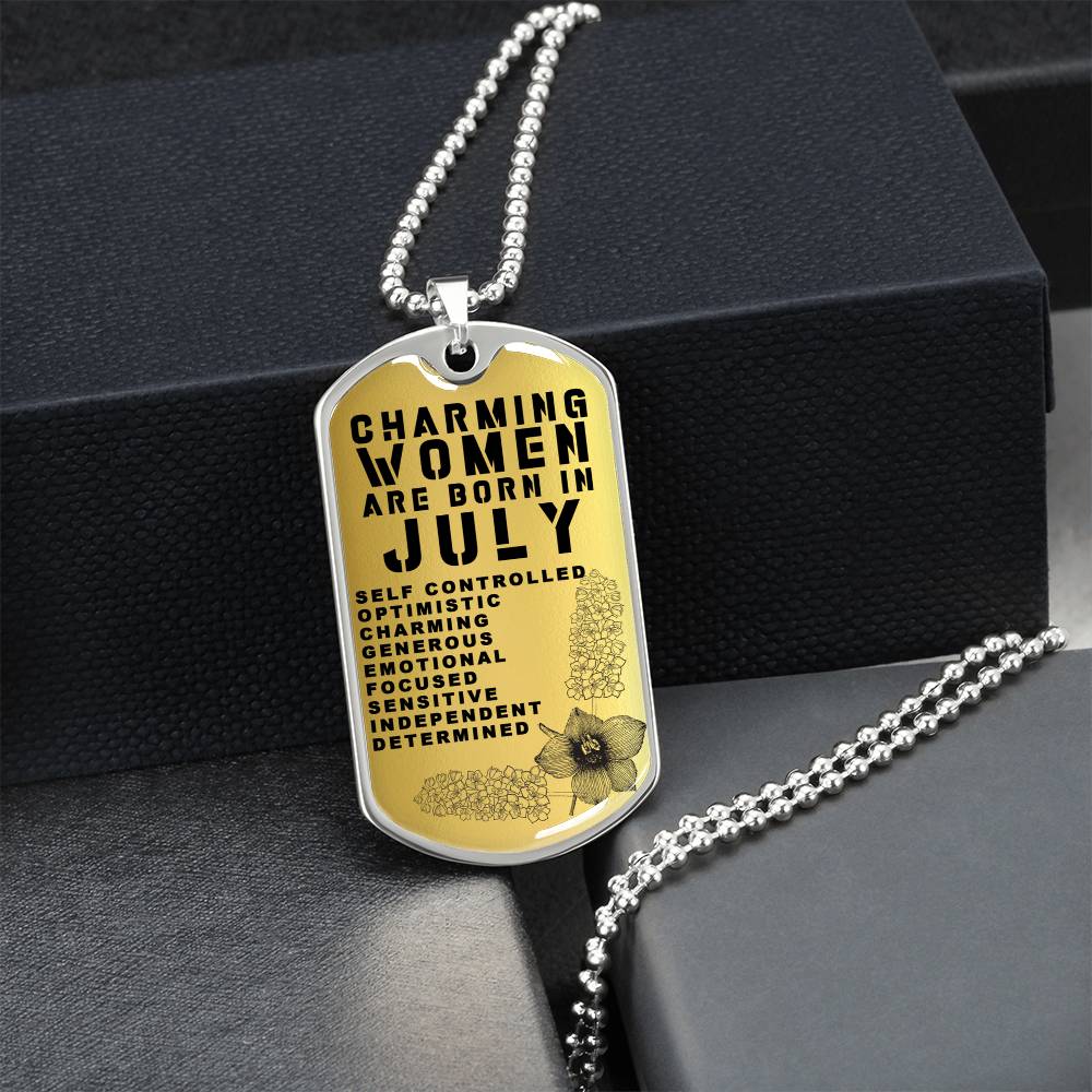 Charming Women Are Born In July Luxury Necklace With Dog Tag Gold - Army Tag Necklace, Dog Tag Necklace