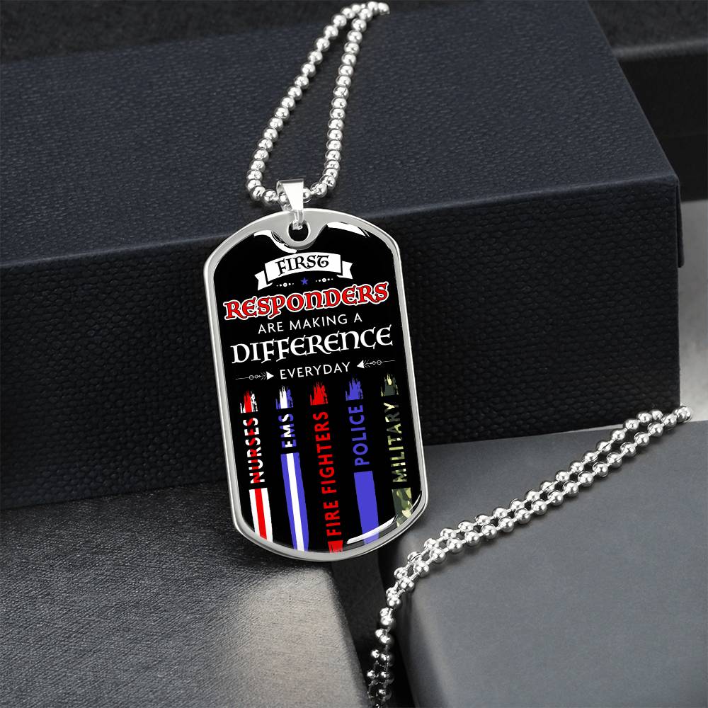 First Responders Make A Difference Dog Tag - Army Tag Necklace, Dog Tag Necklace