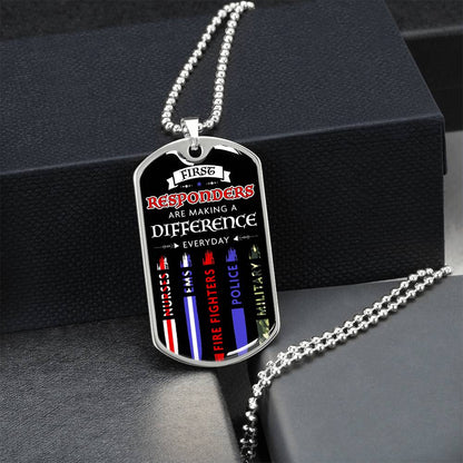 First Responders Make A Difference Dog Tag - Army Tag Necklace, Dog Tag Necklace