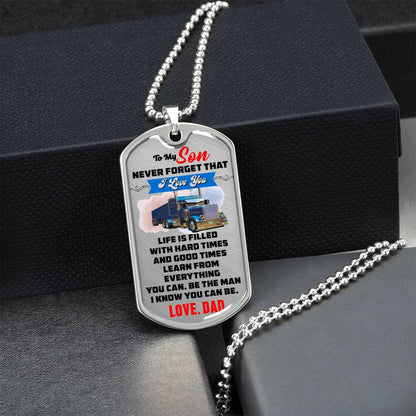Trucker's Son - Premium Dog Tag From Dad - Army Tag Necklace, Dog Tag Necklace