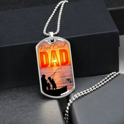 Fisherman Gift For Dad, Reel Cool Dad Dog Tag ,Unique Gift For Fathers Day, Birthday, Christmas ,Keepsake Gift - Army Tag Necklace, Dog Tag Necklace