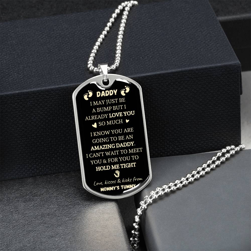 Bump Message Dog Tag - The Best Gift Ever For Daddy-To-Be - Army Tag Necklace, Dog Tag Necklace