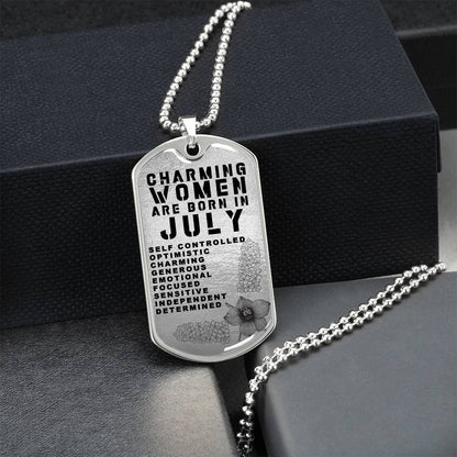 Charming Women Are Born In July Luxury Necklace With Dog Tag Silver - Army Tag Necklace, Dog Tag Necklace