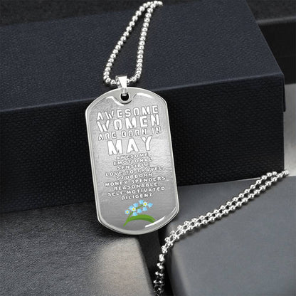 Awesome Women Are Born In May Luxury Necklace With Dog Tag Silver - Army Tag Necklace, Dog Tag Necklace