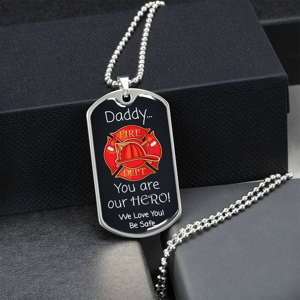Daddy, You're Our Hero - Father's Day Firefighter Dog Tag Personalized Necklace - Army Tag Necklace, Dog Tag Necklace