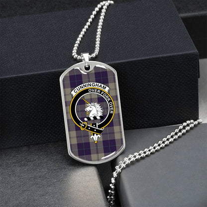 Cunningham Dress Blue Dancers Scottish Clan Tartan Necklace Military Tag Jewelry - Army Tag Necklace, Dog Tag Necklace