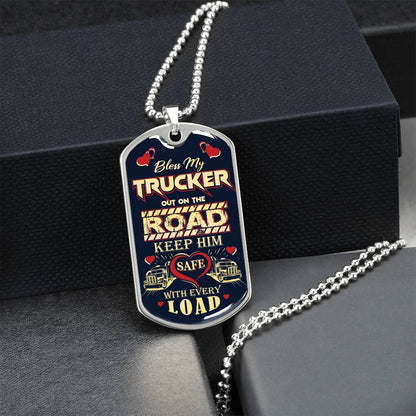 Bless My Trucker - Gift For Trucker - Truck Driver Gifts - Army Tag Necklace, Dog Tag Necklace
