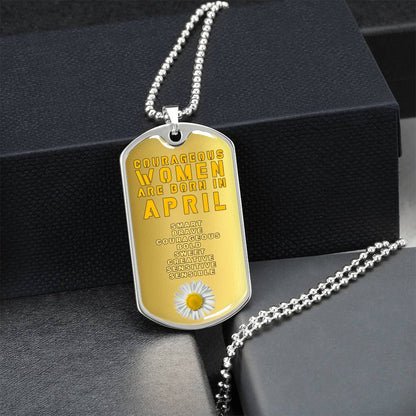 Courageous Women Are Born In April Luxury Necklace With Dog Tag Gold - Army Tag Necklace, Dog Tag Necklace