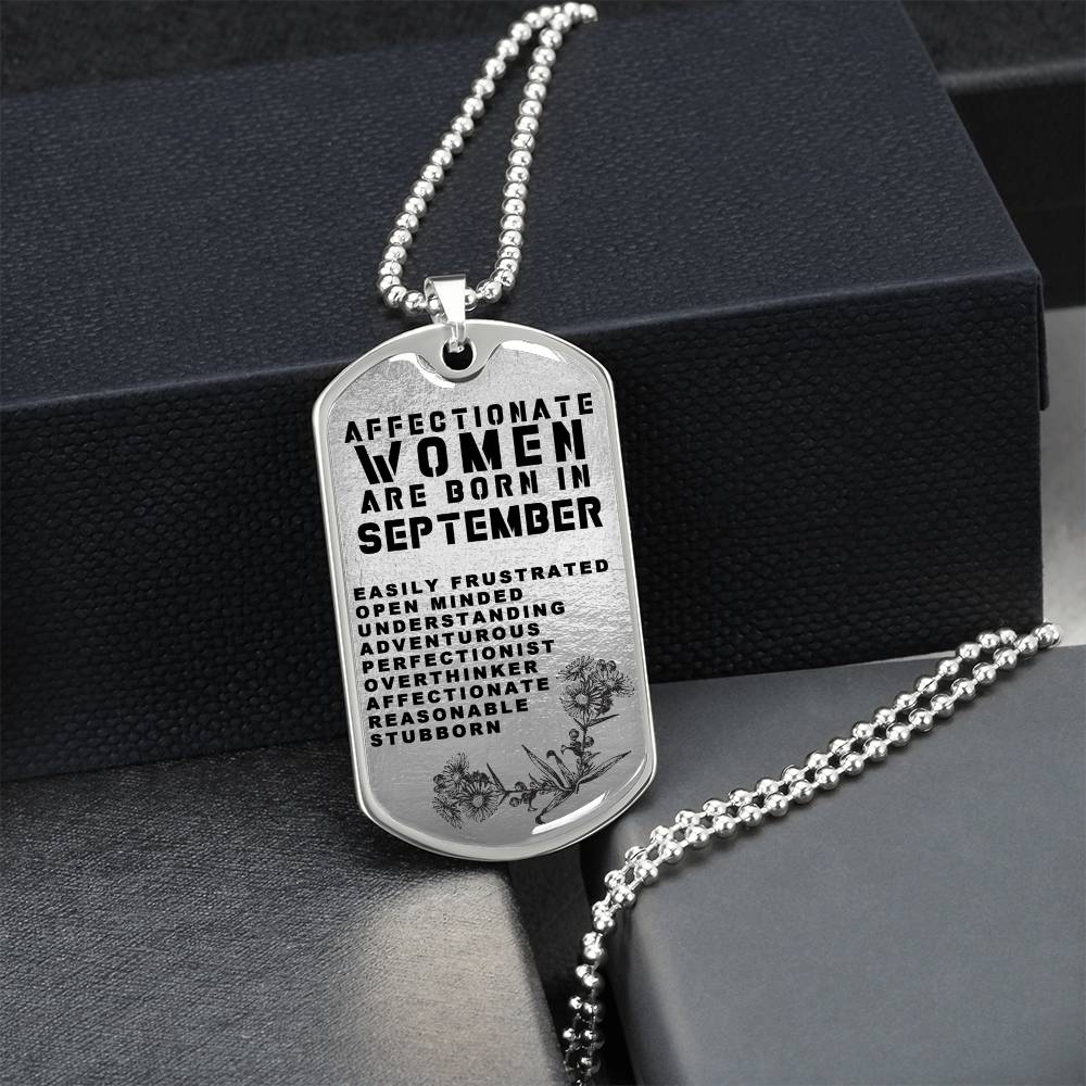 Affectionate Women Are Born In September Luxury Necklace With Dog Tag Silver - Army Tag Necklace, Dog Tag Necklace