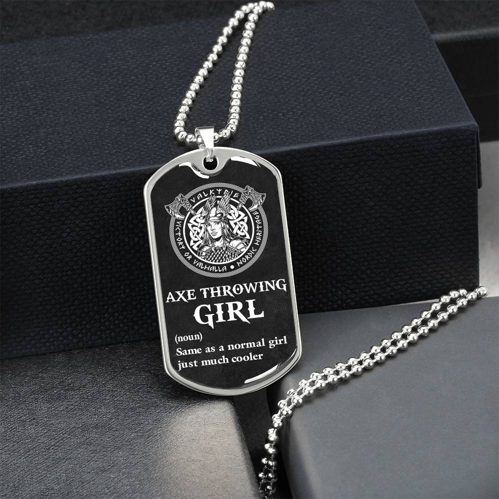 AXE THROWING GIRL - PREMIUM DOGTAG - Army Tag Necklace, Dog Tag Necklace