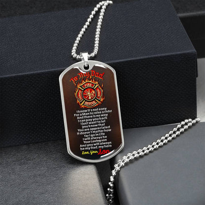 Firefighter Dad Necklace - Firefighter Gift - Gift For Dad - Gift For Father - Gift From Son - Father Son Gift - Firefighter - Army Tag Necklace, Dog Tag Necklace