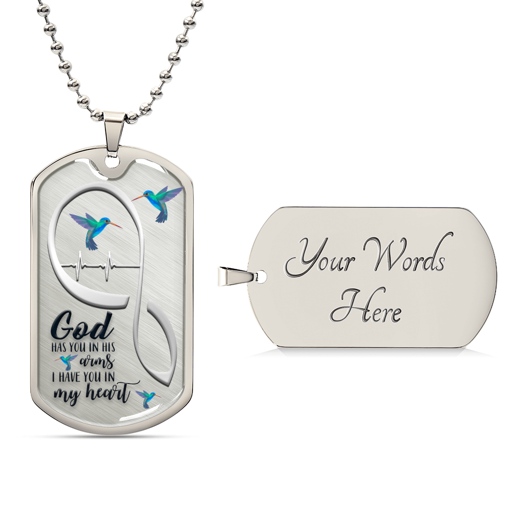 Christian, Forever In My Heart, Sympathy Gift, Grief Gift, God Has You In His Arms I Have You In My Heart, Memorial Necklace - Army Tag Necklace, Dog Tag Necklace