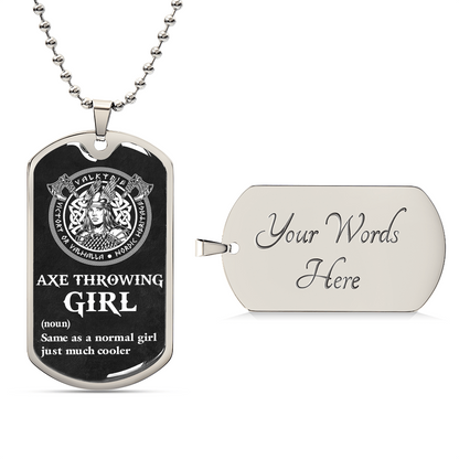 AXE THROWING GIRL - PREMIUM DOGTAG - Army Tag Necklace, Dog Tag Necklace
