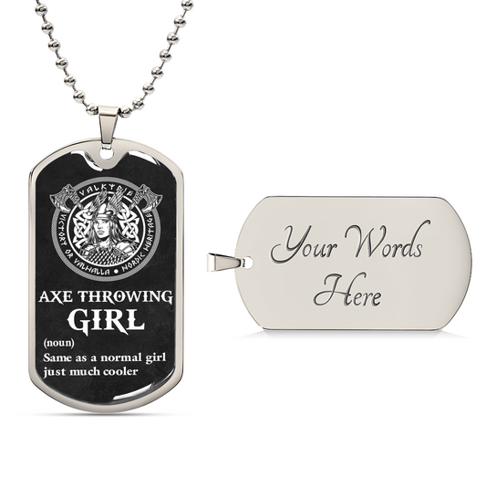 AXE THROWING GIRL - PREMIUM DOGTAG - Army Tag Necklace, Dog Tag Necklace