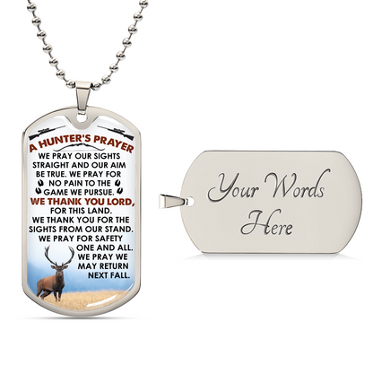 A Hunter's Prayer Engraved Dog Tag With Optional Personalization - Army Tag Necklace, Dog Tag Necklace