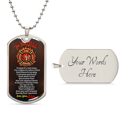 Firefighter Dad Necklace - Firefighter Gift - Gift For Dad - Gift For Father - Gift From Son - Father Son Gift - Firefighter - Army Tag Necklace, Dog Tag Necklace