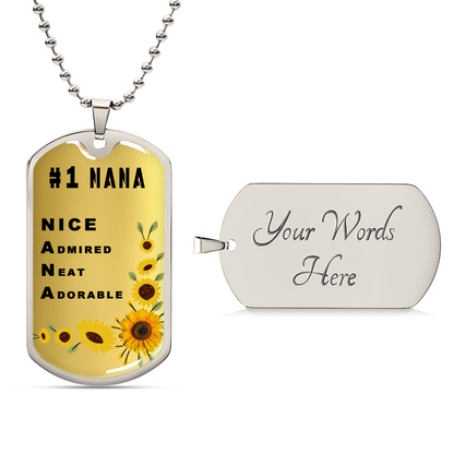 #1 Nana Personalized Dogtag Necklace Gold Mothers Day Gift - Army Tag Necklace, Dog Tag Necklace