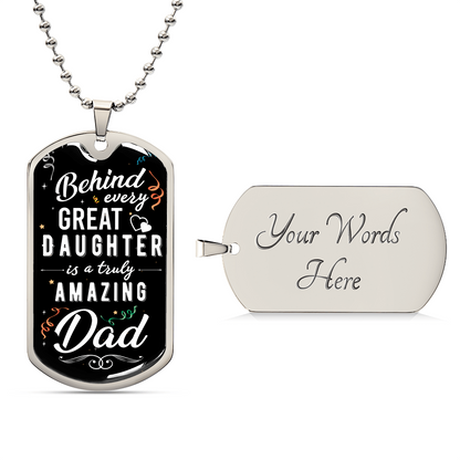 Father Daughter Gift - Father's Day Gift - Birthday Gift For Dad -  Gift From Daughter - Father Gift - Gift For Him - Army Tag Necklace, Dog Tag Necklace