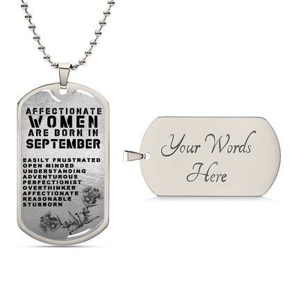 Affectionate Women Are Born In September Luxury Necklace With Dog Tag Silver - Army Tag Necklace, Dog Tag Necklace