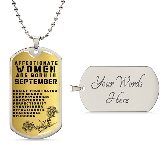 Affectionate Women Are Born In September Luxury Necklace With Dog Tag Gold - Army Tag Necklace, Dog Tag Necklace