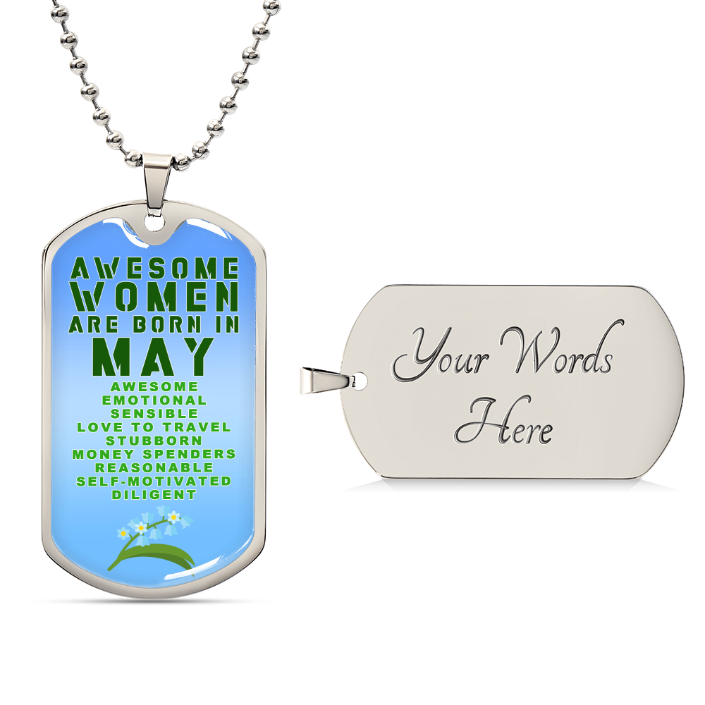 Awesome Women Are Born In May Luxury Necklace With Dog Tag Blue - Army Tag Necklace, Dog Tag Necklace