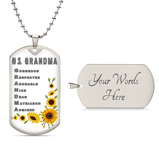#1 Grandma Personalized Dogtag Necklace White Mothers Day Gift - Army Tag Necklace, Dog Tag Necklace