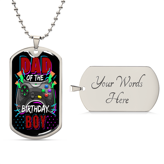Dad Of The Birthday Boy Video Gamer Birthday Party - Army Tag Necklace, Dog Tag Necklace