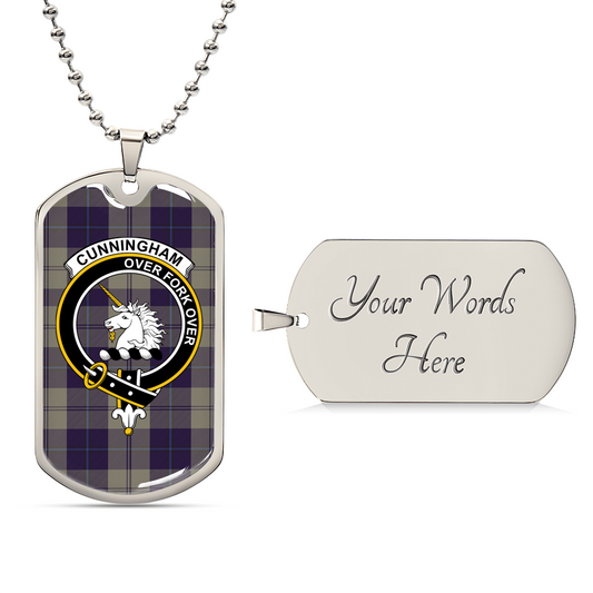 Cunningham Dress Blue Dancers Scottish Clan Tartan Necklace Military Tag Jewelry - Army Tag Necklace, Dog Tag Necklace