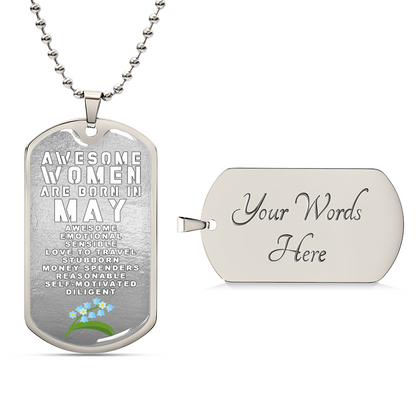 Awesome Women Are Born In May Luxury Necklace With Dog Tag Silver - Army Tag Necklace, Dog Tag Necklace
