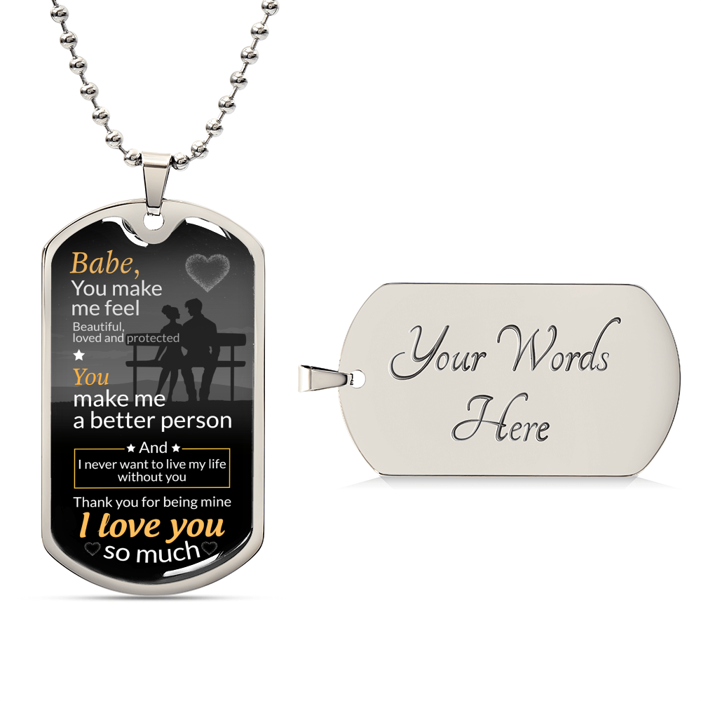 Babe, Thank You For Being Mine Necklace - Army Tag Necklace, Dog Tag Necklace