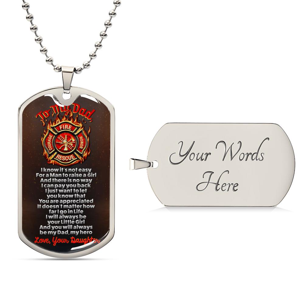 Firefighter Dad - Premium Dog Tag - Daughter Gift - Army Tag Necklace, Dog Tag Necklace