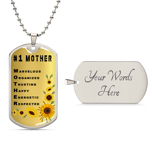 #1 Mother Personalized Dogtag Necklace Gold Mothers Day Gift - Army Tag Necklace, Dog Tag Necklace