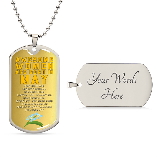 Awesome Women Are Born In May Luxury Necklace With Dog Tag Gold - Army Tag Necklace, Dog Tag Necklace