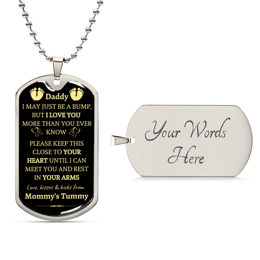 1St Fathers Day Gifts - Dad To Be Gifts - New Dad Gifts - Fathers Day Gifts From Bump - Announcement Necklace Idea - Army Tag Necklace, Dog Tag Necklace
