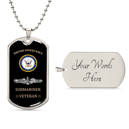 United States Navy Submariner - Veteran - Army Tag Necklace, Dog Tag Necklace