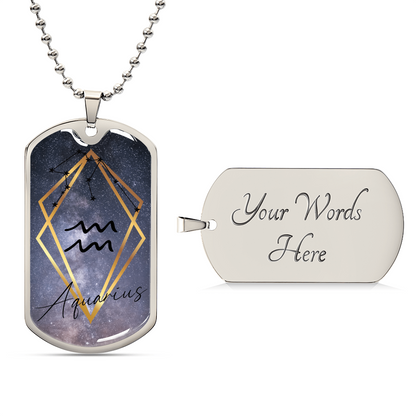 Aquarius Galaxy Personalized Dog Tag Necklace - Army Tag Necklace, Dog Tag Necklace